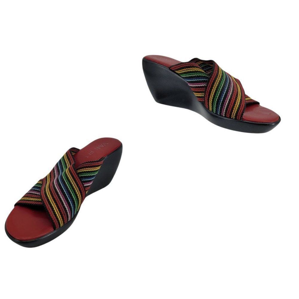 Vaneli Rainbow Thick Elastic Crisscross Strappy Comfort Slide On Wedge Sz 9